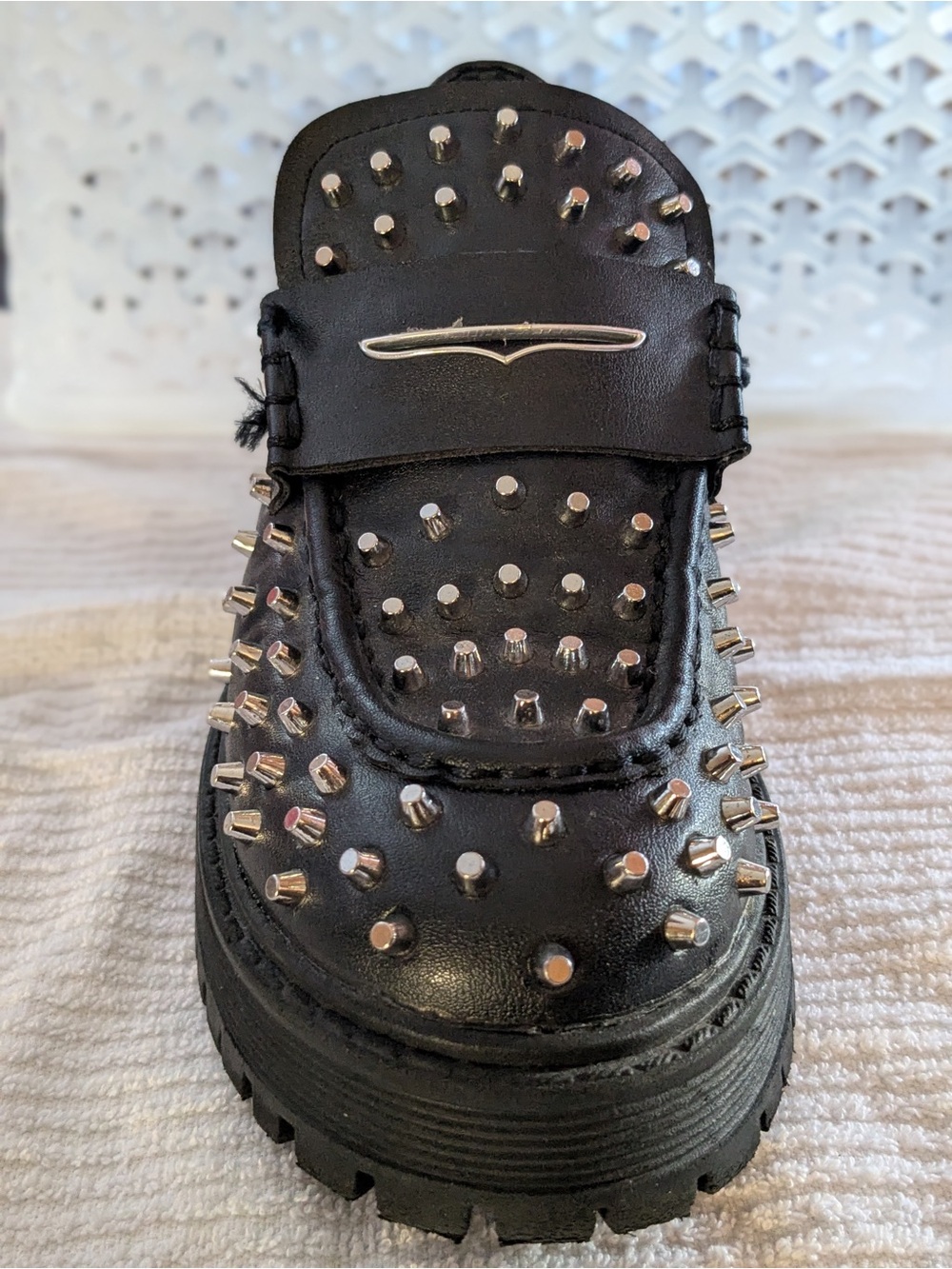 Steve Madden Black Leather Studded Platform Loafers